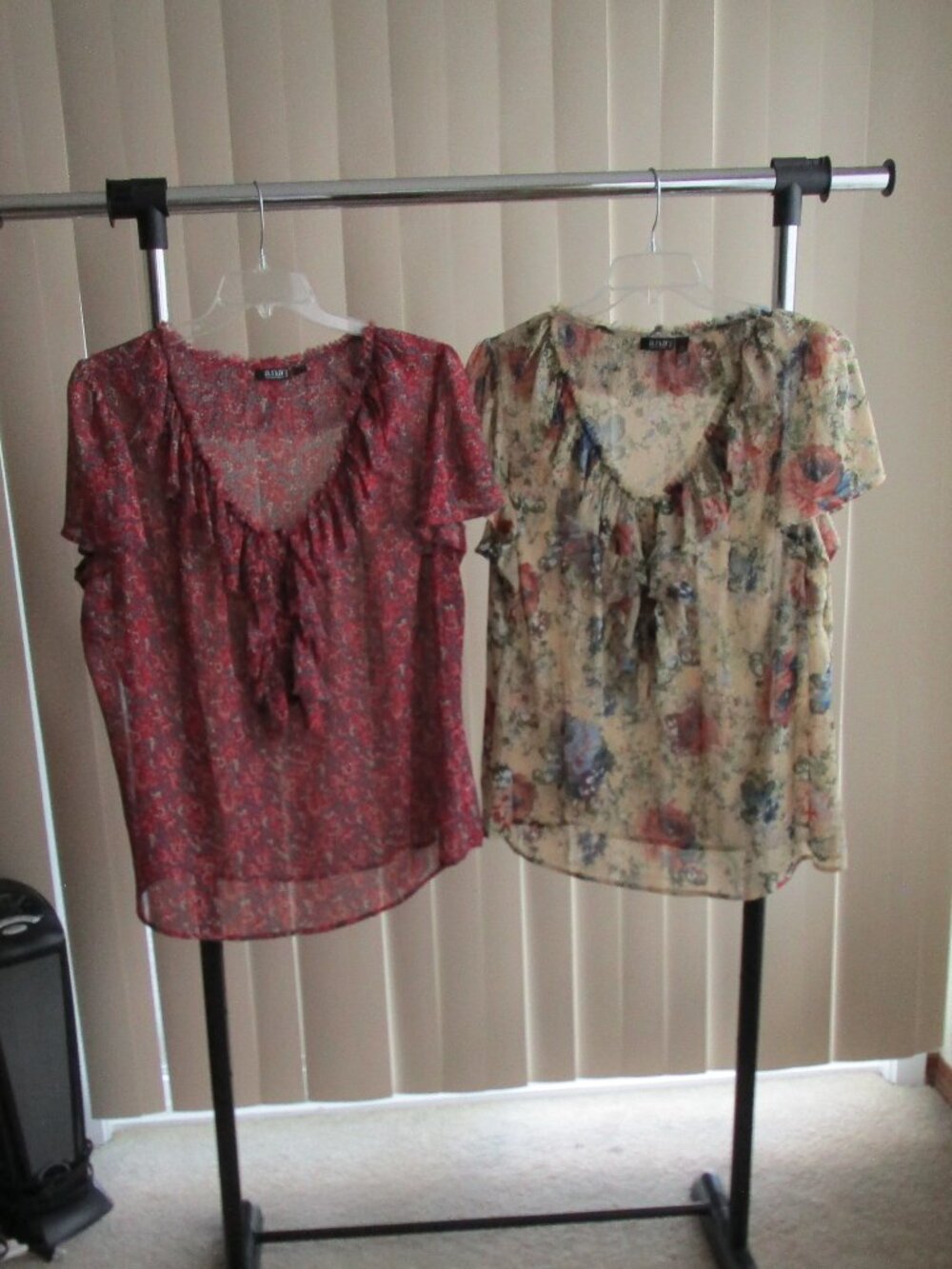 2 QTY A.N.A. chiffon sheer blouses woman 2x - floral print rose pink & ivory